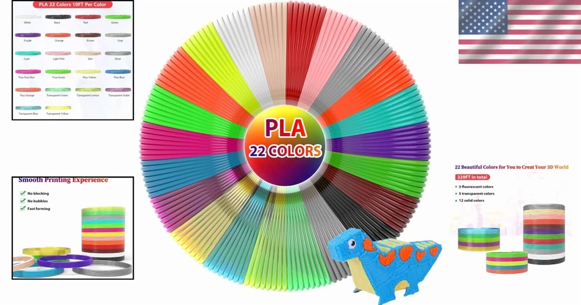 RHEA- 22 Vibrant Colors 1.75Mm Pla 3D Pen Filament - 220 Feet For Creative Mastery