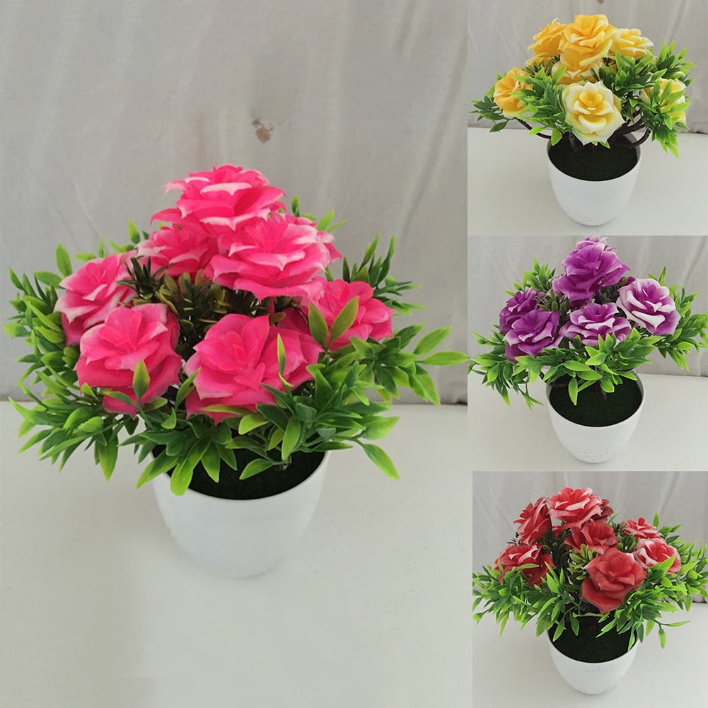 Artificial Flower Rose Potted Plant Stage Garden Wedding Home Party Decor Props 