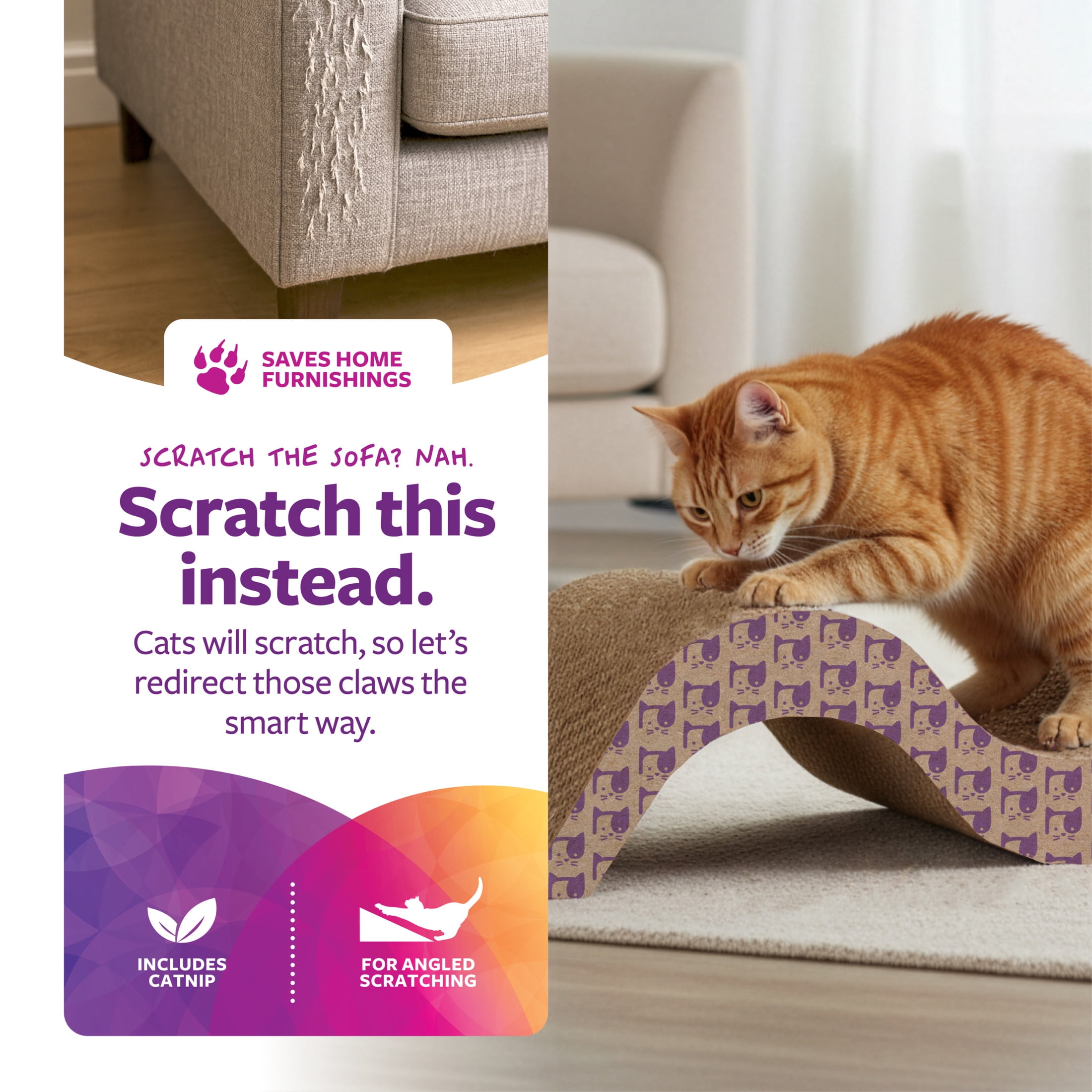 SmartyKat Super Scratcher & Scroll, Wide Corrugated Cat Scratcher for Indoor Cat & Kittens, Catnip Infusion Technology, Recycled Material, Brown