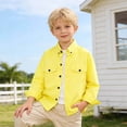 thumbnail image 2 of CUZIBR Girls Boys Unisex Child Shirts Solid Color Button Down Long Sleeve Front Pockets Gentleman Lapel Collared Tops Elegant Fashionable Breathable Cozy Spring Dailywear,Yellow,4-5 Years, 2 of 8