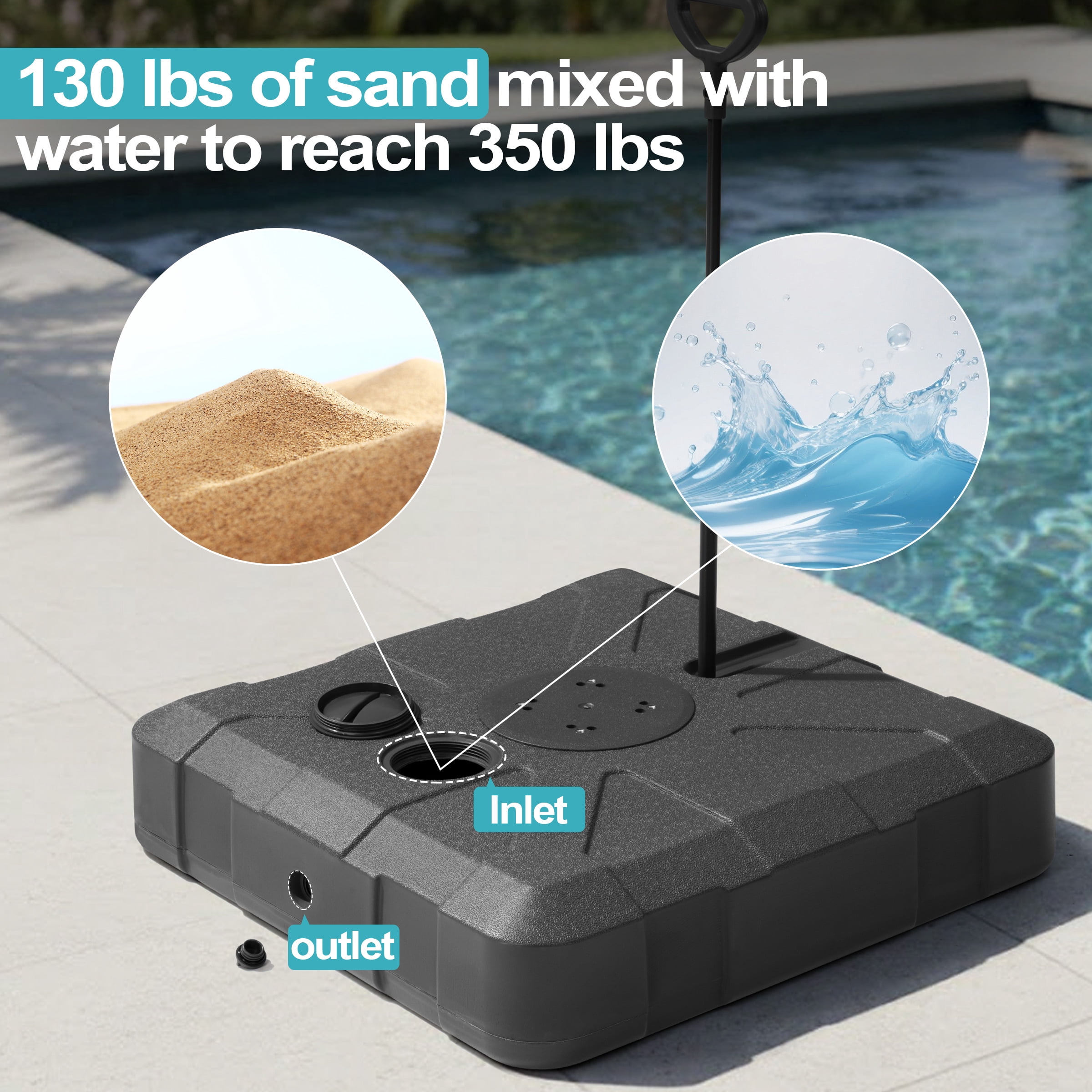 Crestlive Products Outdoor Cantilever Umbrella Base with Wheels and handle, 350 lbs Offset Patio Umbrella Stand, Water & Sand Filled Umbrella Weighted Base, Black