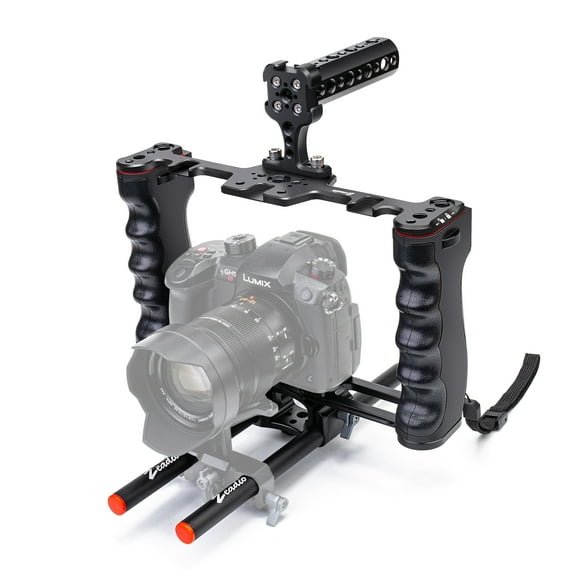 Zeadio Handheld Camera Stabilizer Rig Cage with Top Handle, Compatible with DSLR Cameras & Camcorders