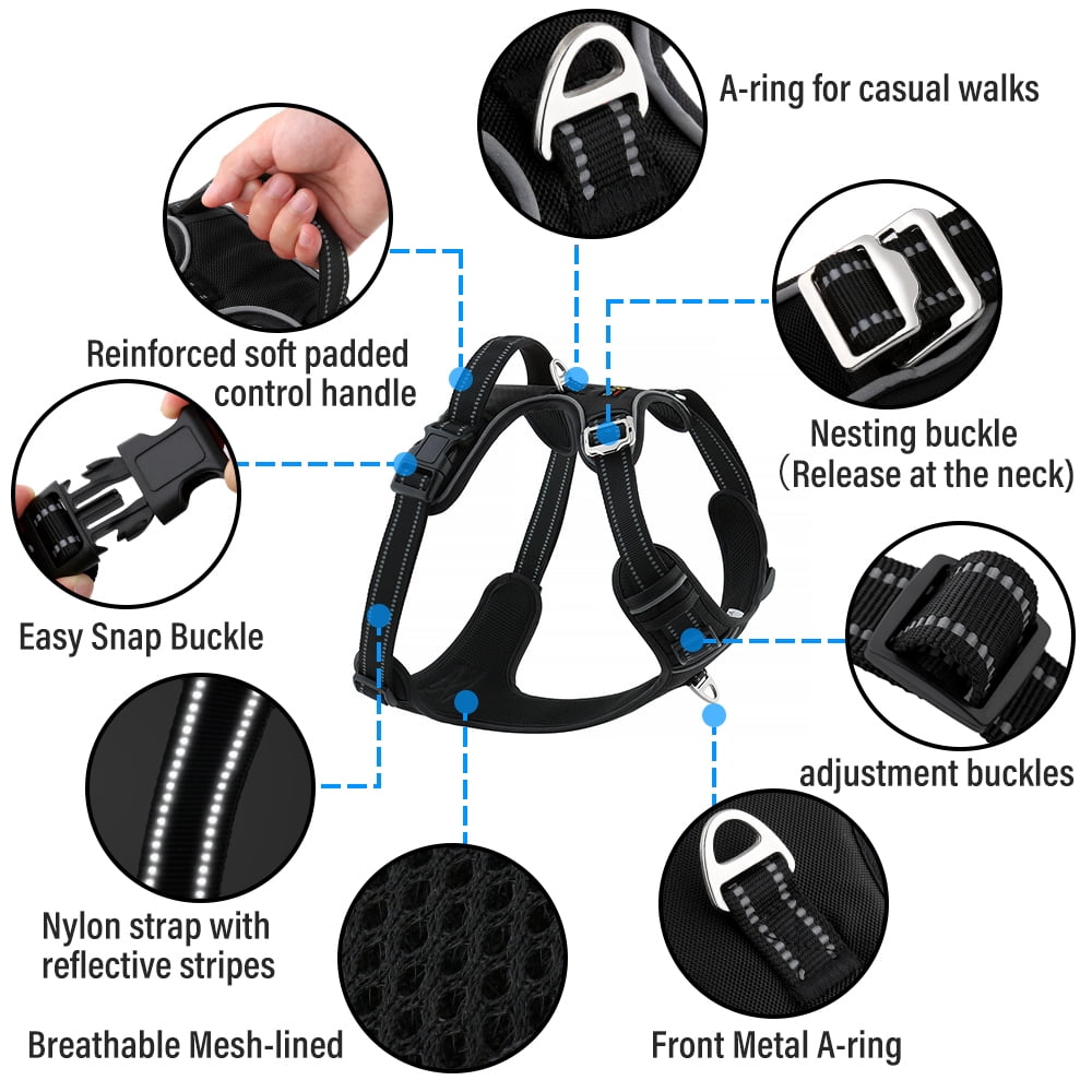 Plutus Pet No Pull Dog Harness, Release at Neck, Adjustable Reflective Dog Vest Harness, Soft Padded with Easy Control Handle, for Small Medium Large Dogs