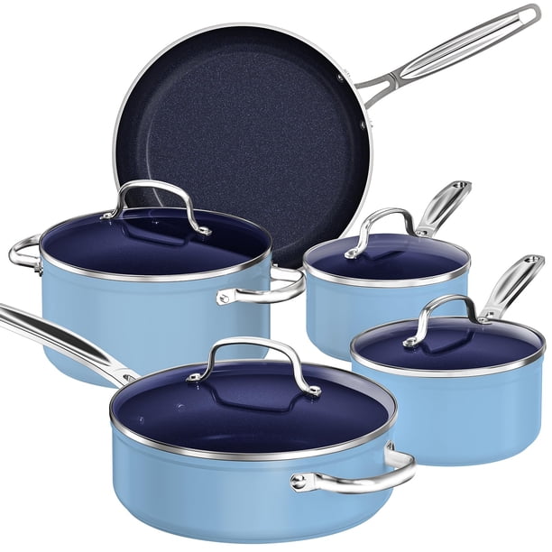 Nuwave Juego de utensilios de cocina de 9 piezas con revestimiento antiadherente de cerámica azul Duralon saludable, resistente a los arañazos con infusión de diamante, sin PFAS, apto para horno, list