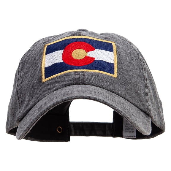 Colorado Flag Embroidered Big Size Washed Pigment Dyed Cap - Black XL-3XL