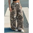 thumbnail image 4 of Women'S Plaid Leopard Print Straight Leg Pants Elastic Waist Y2K Trousers Bottoms with Pockets Branch Pattern 1 S, 4 of 7
