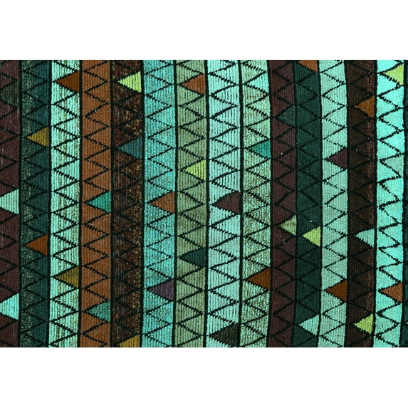 Ahgly Company Indoor Rectangle Oriental Turquoise Blue Modern Area Rugs, 2' x 3'