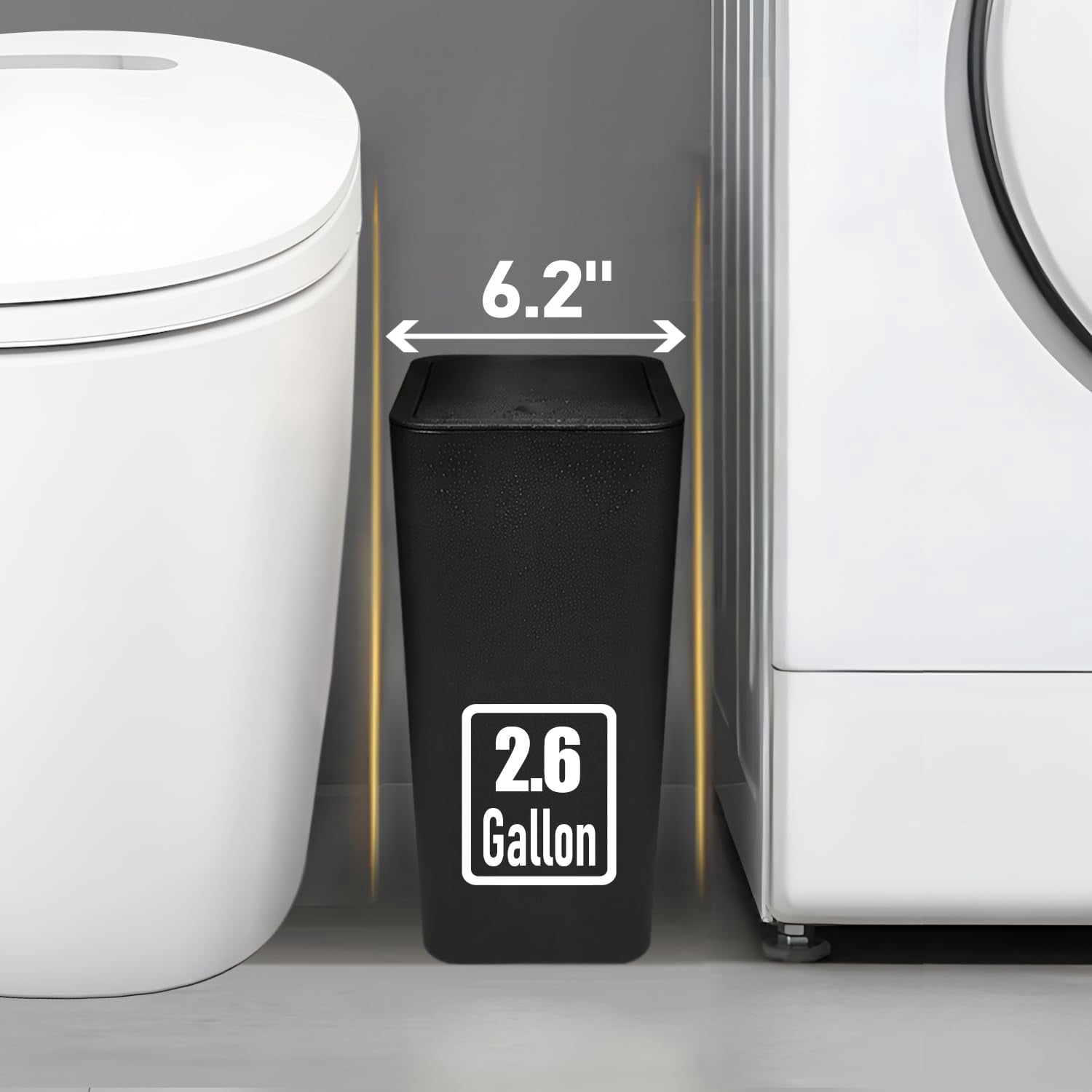 Bathroom Trash Can with Lid 10 Liter Slim Garbage Bin Small Waste Basket Pop-Up Lid for Kitchen Bedroom Living Room Office Black