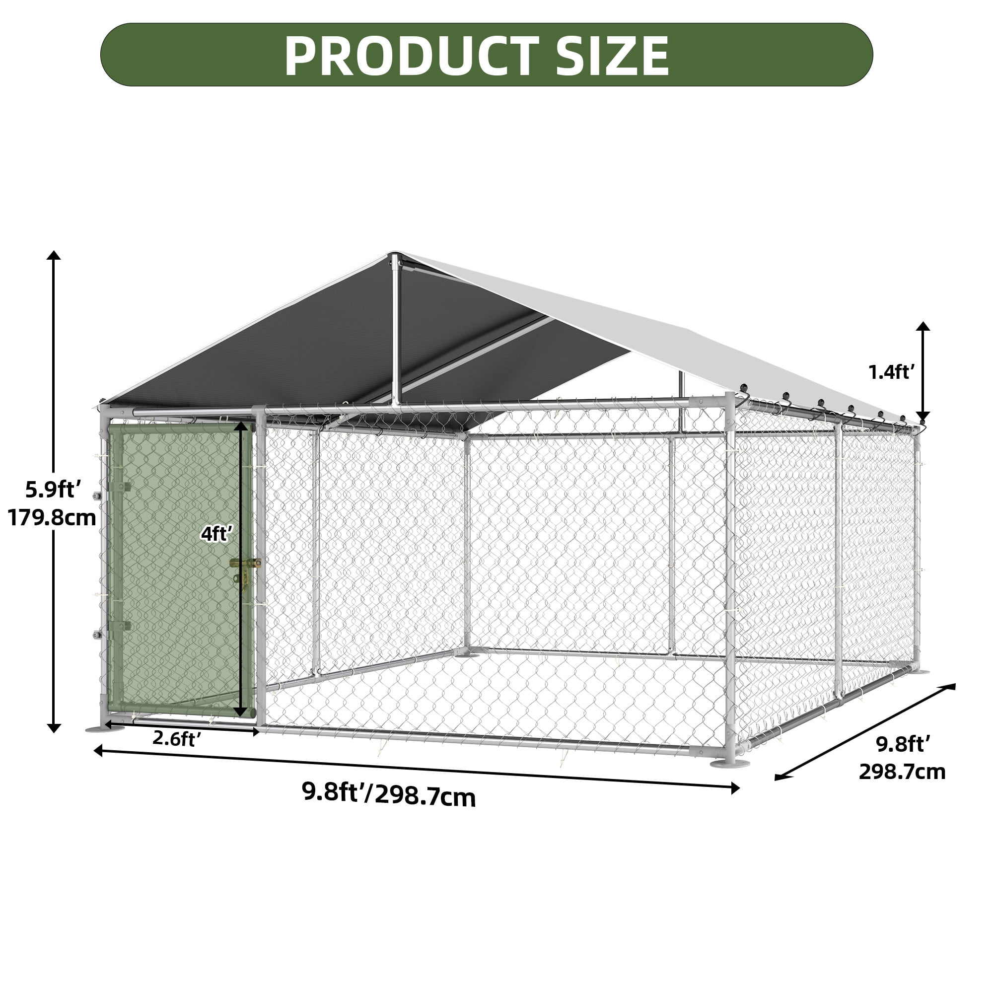 Uforic 10'x10' Outdoor Dog Kennel with Metal Dog Gate, Outdoor Dog Enclosure with Roof, Heavy Duty Dog Kennel for Backyard Farm