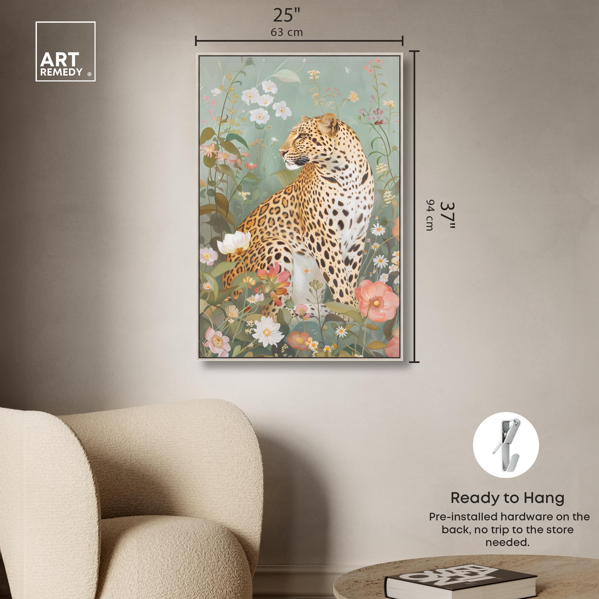 Leopard Spring Canvas Vintage Animal Art by Art Remedy, Silver Frame, 24" x 36"