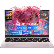15.6" Light-Gaming-Laptop, 8 Cores AMD Ryzen 7 Pro 6850U 32GB LPDDR5 RAM 1TB SSD (Beat i7-1360P Up to 4.7GHz) AMD Radeon 680M GPU IPS FHD Computer with 100W Type-C Backlit Keyboard Fingerprint