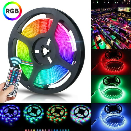 TSV 16.4ft LED Flexible Strip Lights, 300 Units SMD 5050 LEDs, 12V DC Waterproof Light Strips, RGB LED Light Strip Kit with 44Key Remote Controller and Power Supply for Kitchen Bedroom Car