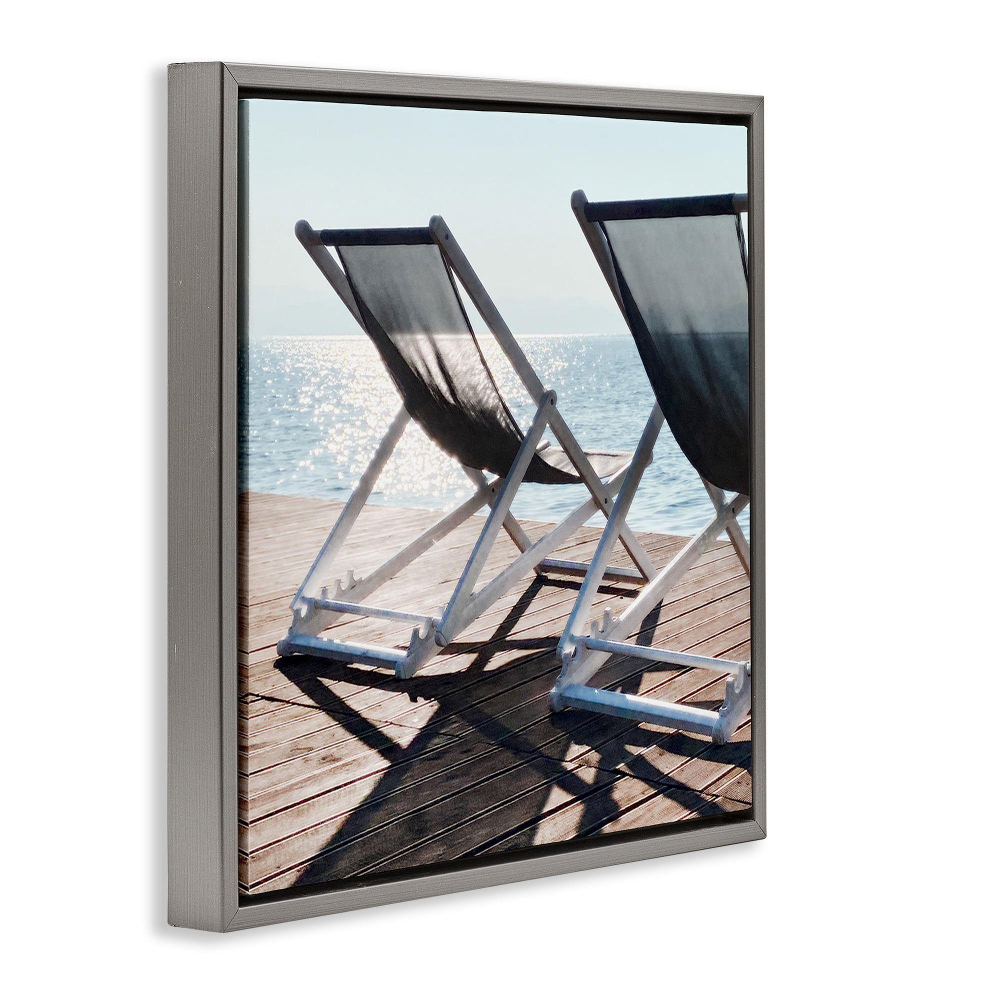 Stupell Industries Beach Shadow Reach Landscape Painting Gray Floater Framed Canvas Art Print Wall Art, 25 x 25