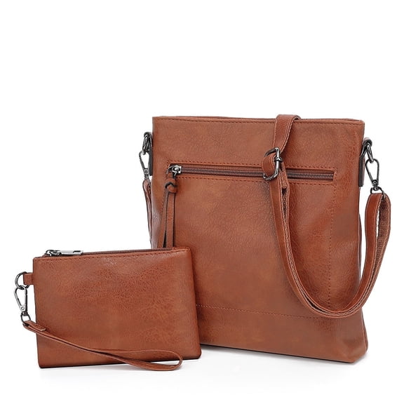 Arcticwind Travel shoulder handbag for Women,2PCS Soft Shoulder Bag,Hobo Tote Bags,Leather Purses and Handbags with Adjustable Shoulder Strap,Brown
