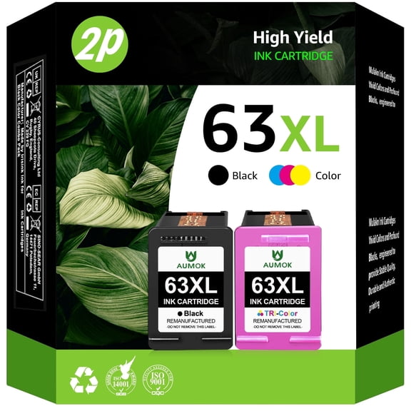 63XL Printer Cartridge Combo Pack with 63XL Black Ink Cartridge Compatible for HP63 OfficeJet, DeskJet, Envy, 2 Count