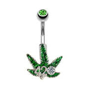 Pierce2GO 14G 7/16" Green 4/20 Weed Marijuana Belly Ring with CZ Stone Belly Rings