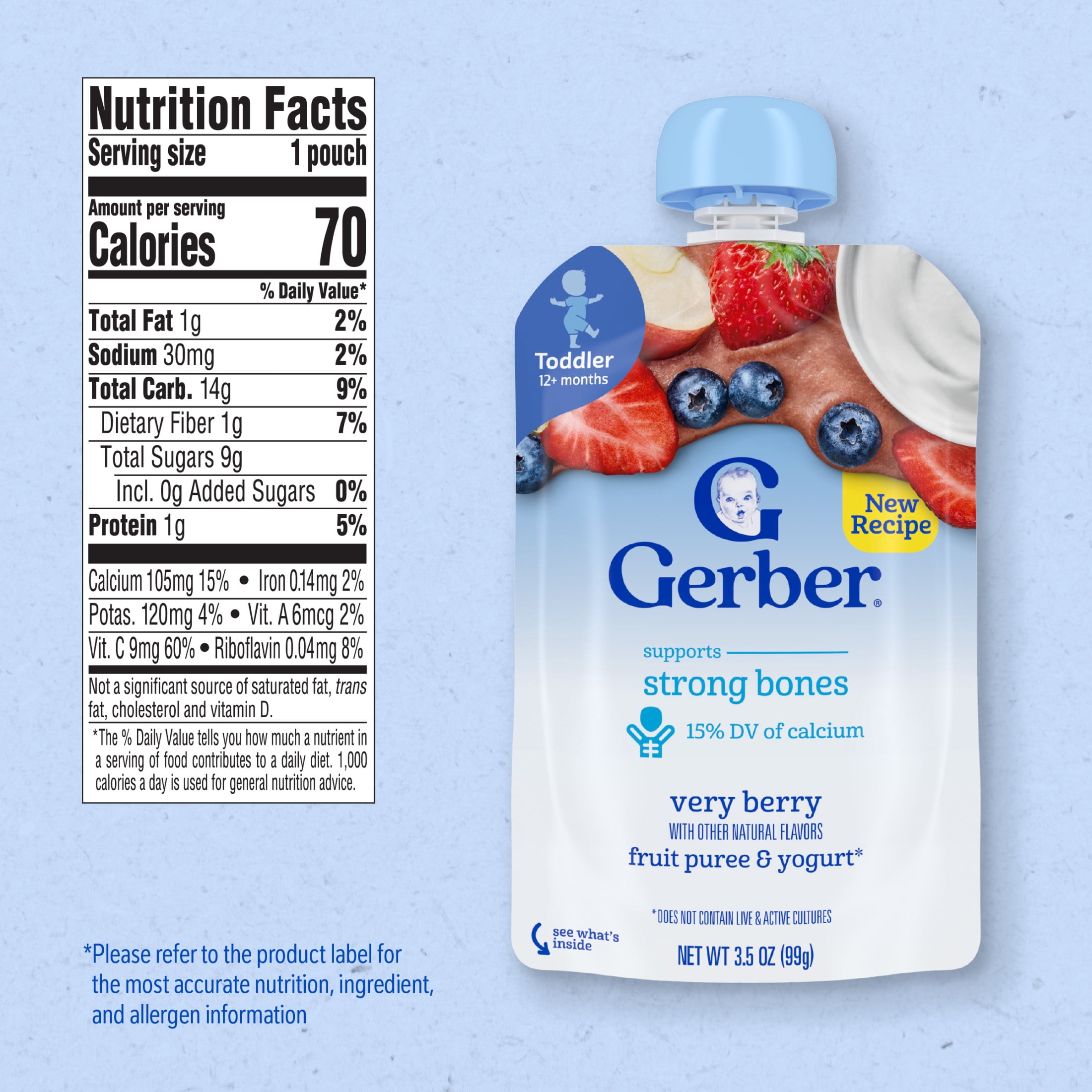 (4 pack) Gerber Snacks for Toddler Fruit & Yogurt, Very Berry, 3.5 oz Pouch