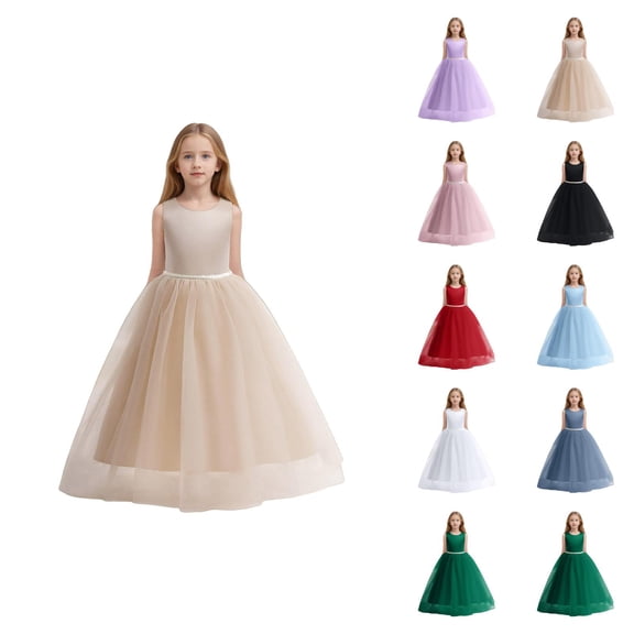 Flower Girl Dress Satin Pageant Dress for Wedding Kids Pearls Prom Gowns With Bow Knot Girls formal Dress for Party Birthday Ceremony Celebration