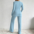 thumbnail image 3 of Hsovts Women Asymmetric Wrap Top Wide Leg Pants 2 Piece Set,Ribbed Knit Long Sleeve V‑Neck Soft Casual Loungewear Outfit, 3 of 4