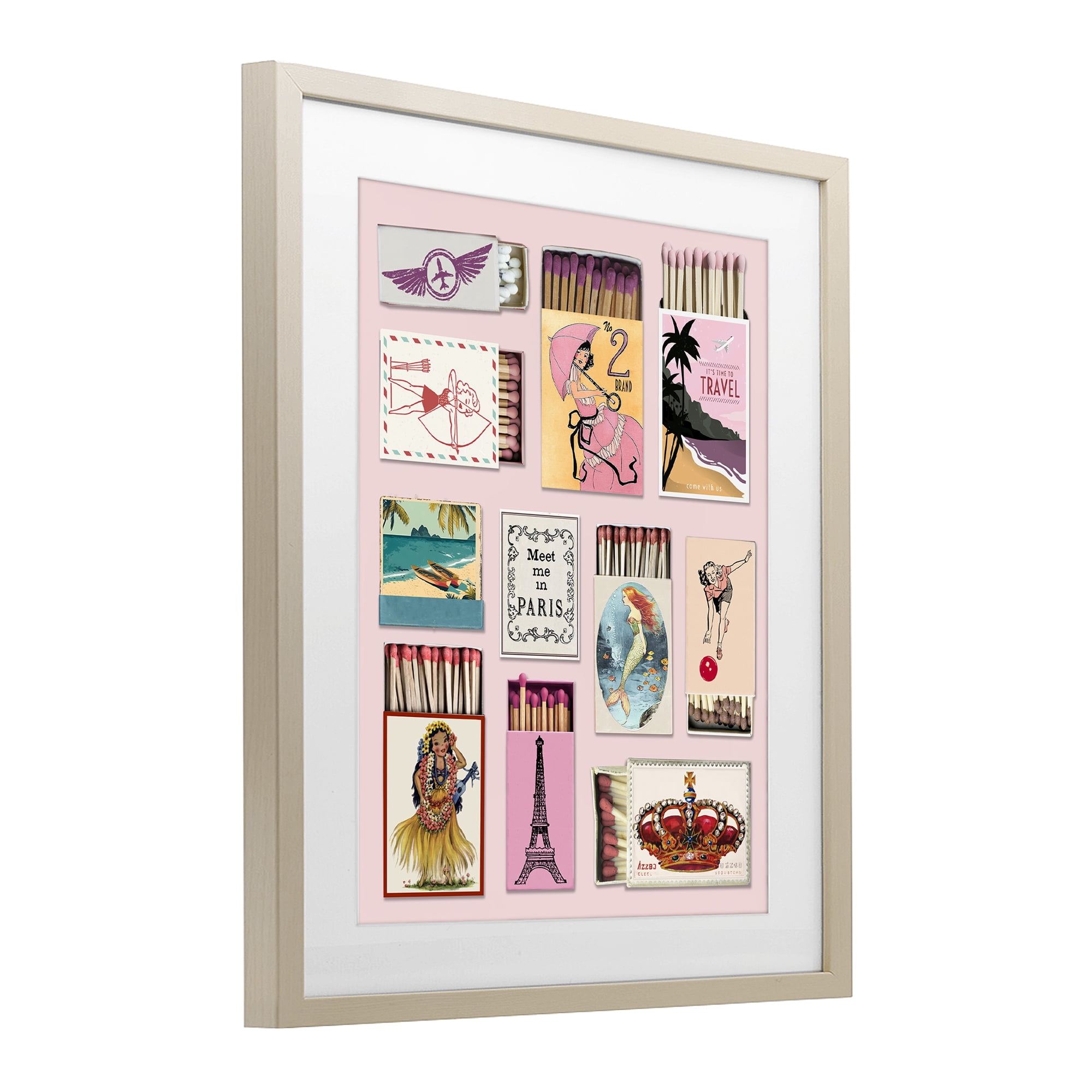 Stupell Industries Vintage Travel Matchbook Montage Birch Framed Print Under Glass, design by CAD Designs