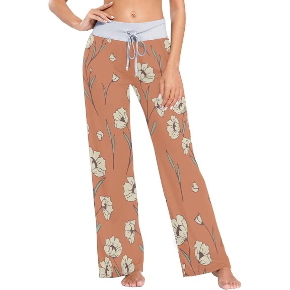 Women's Pajama Pants Vintage Flower Meadow Comfy Stretch Sleepwear Essentials womens Lightweight Lounge Terry Pajama Pant, Small