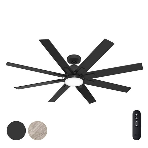 Restored Hunter Fan 60 Inch Matte Black Indoor/Outdoor Ceiling Fan with Light and Remote Control for Farmhouse, Porch, Bedroom, Living Room, Office, Basement, Kitchen (Refurbished)