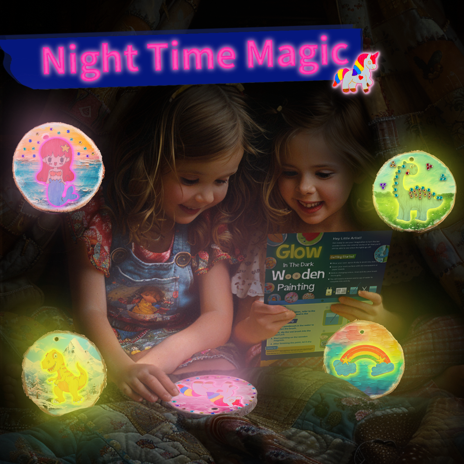 Piano Potato Glow in the Dark Wooden Painting Kit, Wood Slice Arts & Crafts Activity Toy for Kids Age 6+