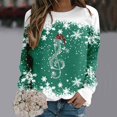 thumbnail image 2 of Ujnder Women's Christmas Print Snow Sequins Sweatshirt Crew Neck Long Sleeve Pullover Tops for Women Holiday Fashion Outfits 01-Green XL, 2 of 4