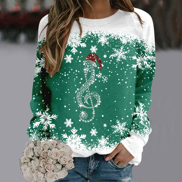 Women's Casual Snow Christmas Print Crewneck Long Sleeve Hoodie