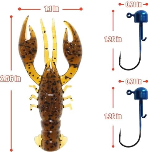 Soft Plastic Crawfish Lures Kit with Jig Heads, 25pcs/60pcs Creature Baits Fishing Lure Set for Bass Trout Pike Freshwater Fishing