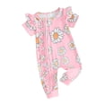 thumbnail image 1 of FAROOT Combinaison pour Bébé Fille, Manches Courtes, Col Ras du Cou, Imprimé Floral, Fermeture Éclair, Barboteuse Décontractée, 1 of 9
