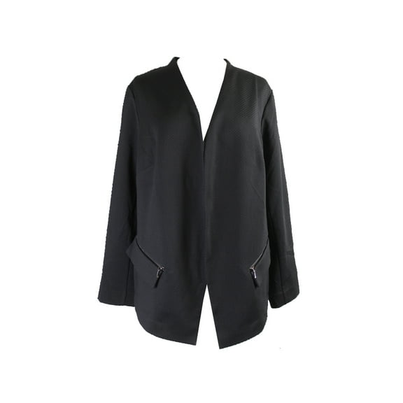 Alfani Plus Size  Black 3/4-Sleeve Textured Open Jacket 2X