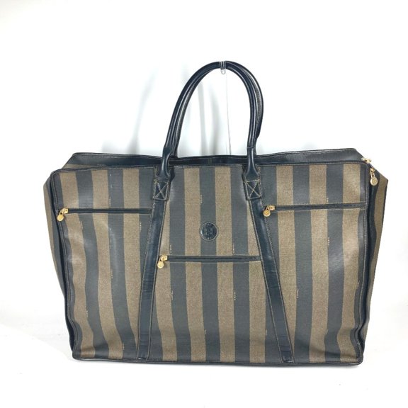 Pre-Owned FENDI ZUCCA Extra Large Bag Travel Boston Leather Men's Brown