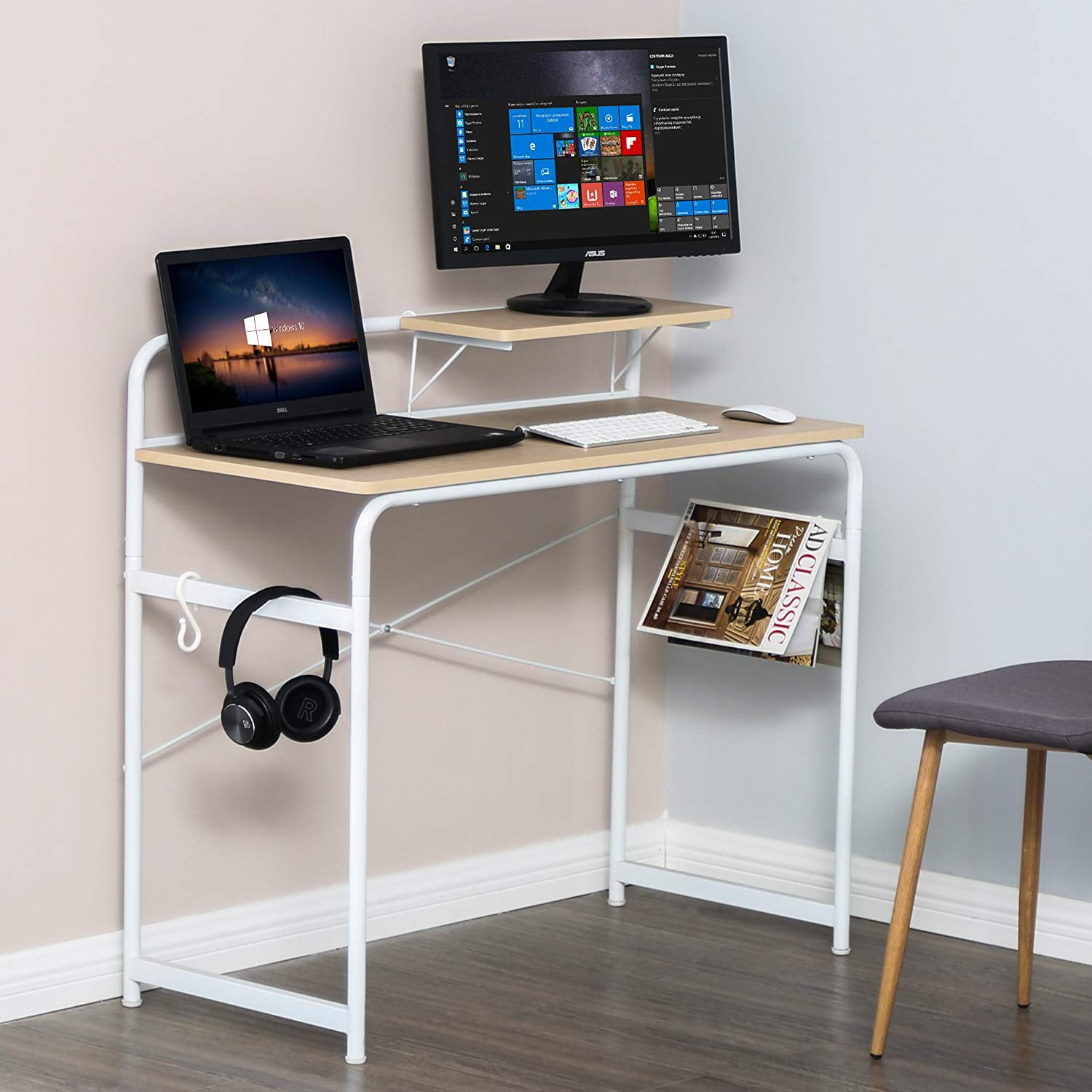 Computer Desk with 1 Tier Removable Shelf Wood Laptop Writing Study Desk Table for Home Office