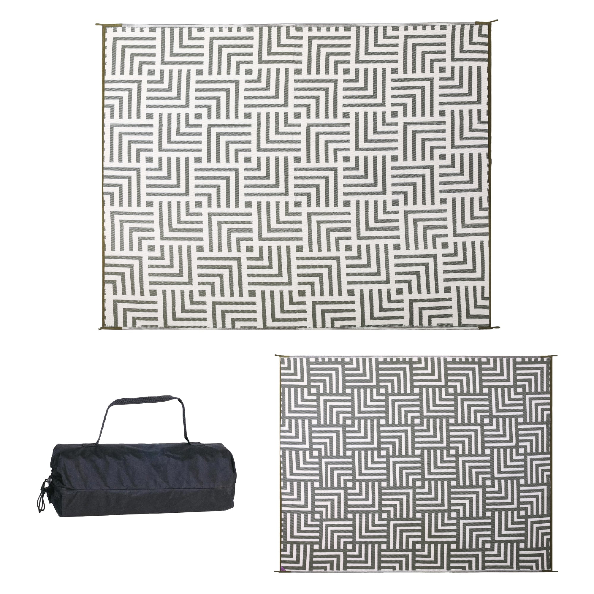 Reversible Mat 8x10 Foot Outdoor Polypropylene Pattern Patio Rug, Olive Green/Beige