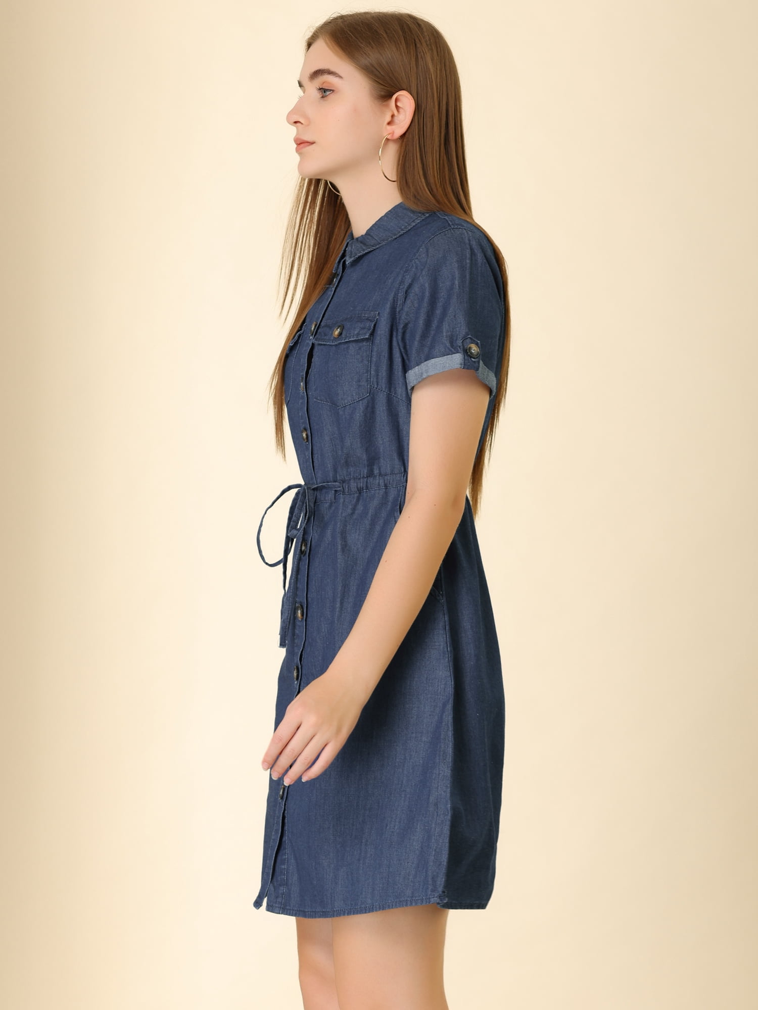 DARING DIVA Casual Button Front Summer Short Sleeve Dresses S Medium Blue