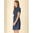 thumbnail image 4 of Vestido Camisero Informal De Mezclilla Con Cintura Con Cordón Y Cuello En Punta Para Mujer Azul medio M, 4 of 6