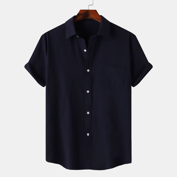 Goodtrade8 Mens Summer Shirts Collared Plain Button Short Sleeve Hawaii Outdoor Casual Beach Crew Neck T-Shirts for Men