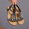 thumbnail image 4 of Womens Sandals Boho Flat Heel Open Toe Summer Trendy Solid Color Elastic Ankle Strap Footwear Sandals Women's Fashionable Casual Versatile Summer Fashion Beach Shoes Black 5.5, 4 of 5