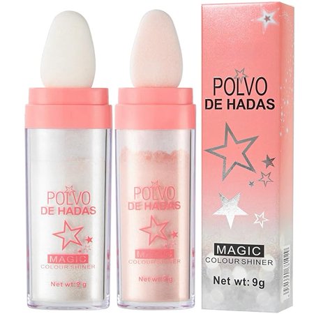 2PCS Polvo De Hadas Fairy Highlight Patting Powder Highlighter Body Brightens the Natural Three-dimensional Face Powder Blusher (#01 White & #02 Pink)