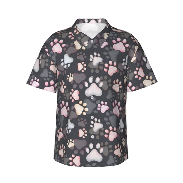 Fotbe Colorful Paws Of Dog Camisa Hawaiana para Hombre Unisex – Camisa Casual de Verano con Botones de Manga Corta de Algodón y Lino,Small