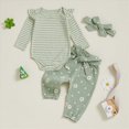 thumbnail image 2 of NOLDARES Newborn Infant Baby Girl Outfits Ruffle Print Long Sleeve Romper Bodysuit Tops Pants Set Cute Fall Winter Clothes(Light Green,12-18 M), 2 of 5