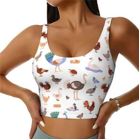 Adobk Farm Birds Goose Print Sports Bras for Women Longline Workout Crop Tank Tops Padded with Built in Shelf Padded Sports Bra-