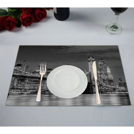 

YKCG Brooklyn Bridge Cityscape Manhattan Skyline Night Placemats Size 12x18 inches Set of 2