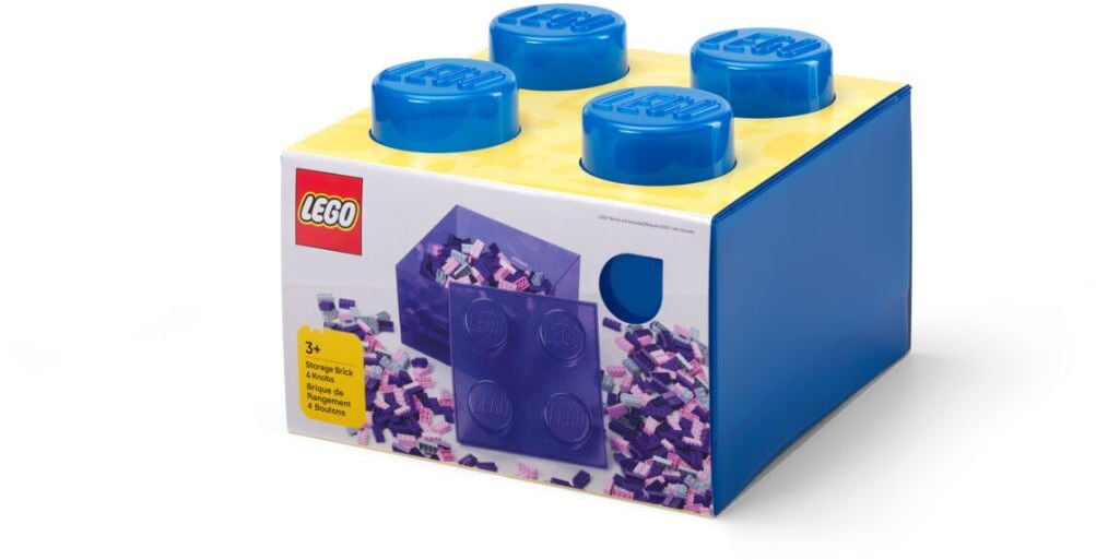 LEGO Stackable Storage Brick with 4 Knobs, Blue with a Top Lid Translucent