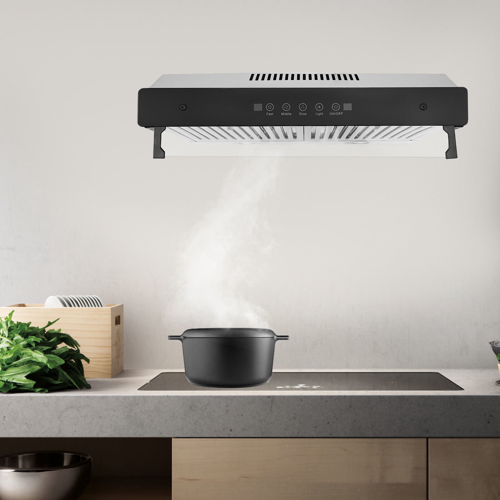900CFM Kitchen Hood with Acrylic Baffle,Heat Dissipation Holes,Adjustable LED Light for Home Restaurant Use