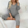 thumbnail image 7 of UAMVSH Womens Loungewear Set Plus Size 3/4 Sleeve Tops and Capri Pants V Neck Pj Set Oversized Casual Two Piece Outfits with Pockets, 7 of 7
