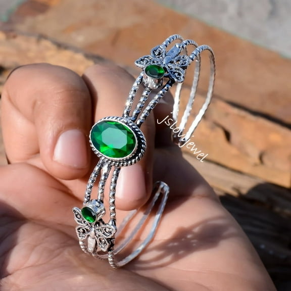Chrome Diopside Gemstone 925 sterling silver Cuff Bangle Bracelet