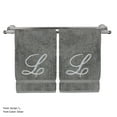 thumbnail image 2 of Monogrammed Hand Towel, Personalized Gift, 16 x 30 Inches - Set of 2 - Silver Embroidered Towel - Extra Absorbent 100% Turkish Cotton- Soft Terry Finish - for Bathroom, Kitchen and Spa- Script L Gray, 2 of 3