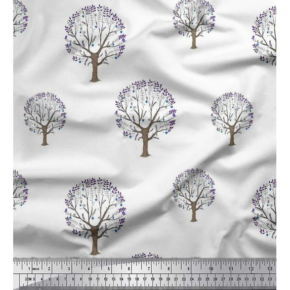 Soimoi Silk Fabric Tree Block Print Sewing Fabric Yard 42 Inch Wide